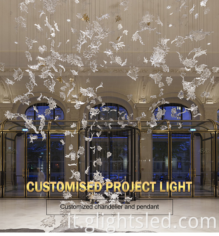 Design artistico Custom Club Lobby Decorativo in vetro decorativo indoor classico grande lampadario a LEDELIER Light